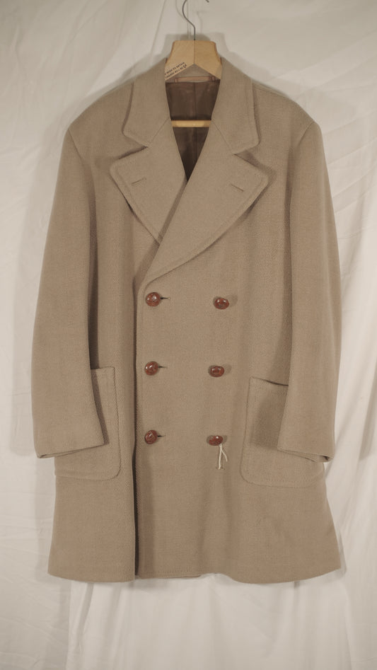 British 1930s 1930s Peak Lapel Patch Pocket Herringbone Overcoat
