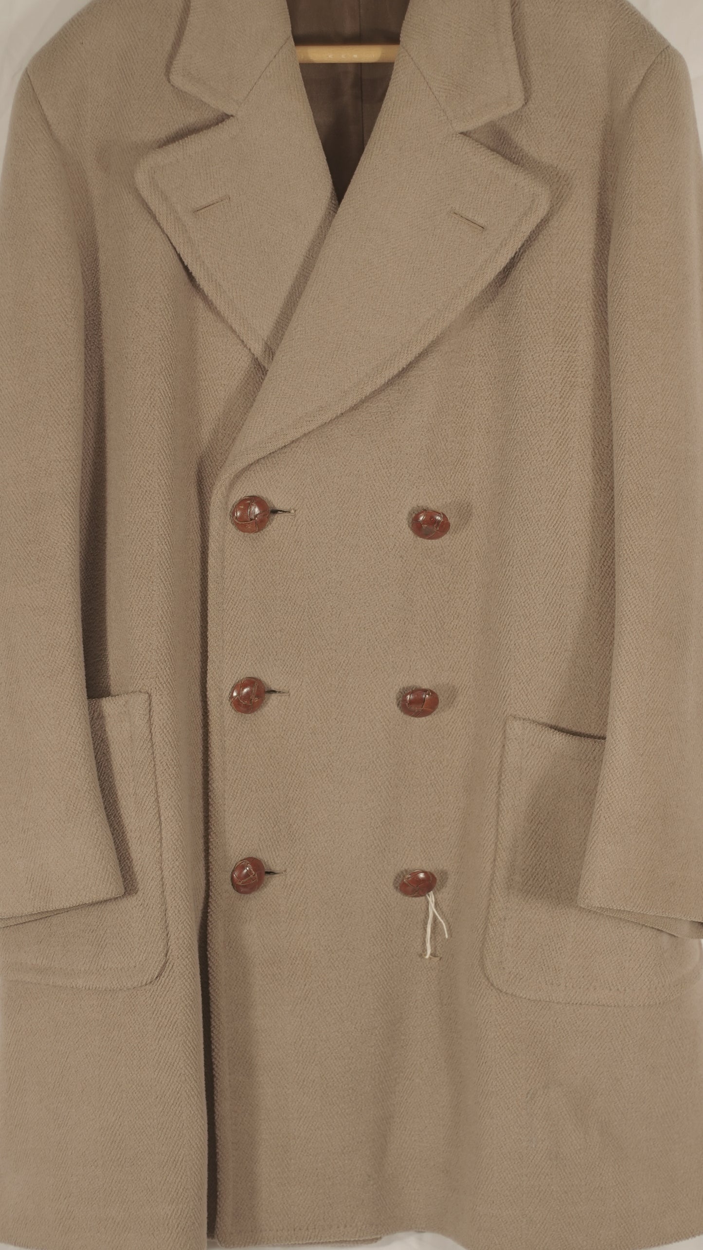 British 1930s 1930s Peak Lapel Patch Pocket Herringbone Overcoat