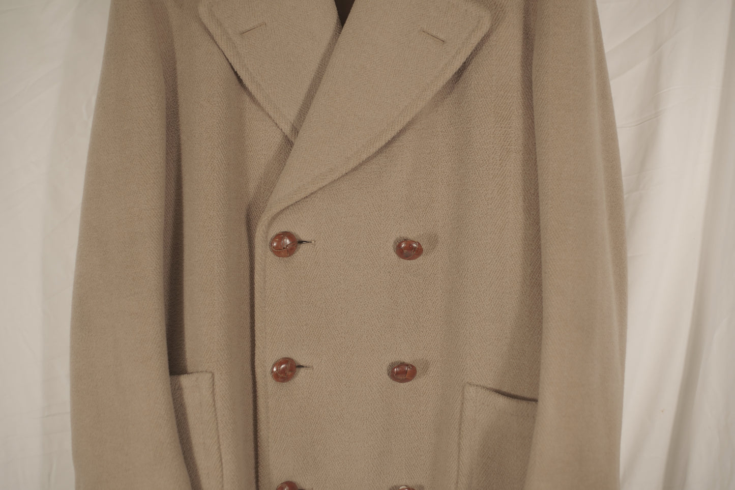 British 1930s 1930s Peak Lapel Patch Pocket Herringbone Overcoat