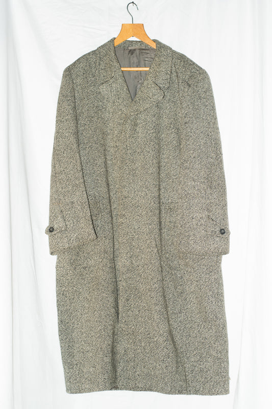 European 1940s 1950s Dot Weave Tweed Overcoat