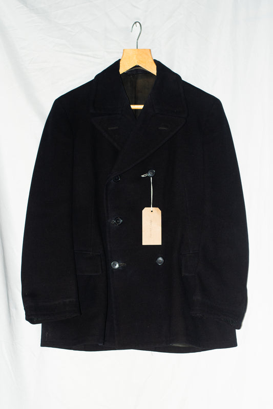 French 1930s Belt Back Navy Wool Caban Coat