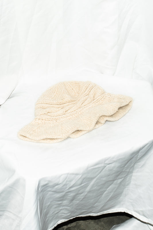 Hand Knitted Aran Style Beanie Bucket Hat 100% Wool