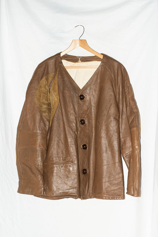 German 1940s Cotton Canvas Lined Leather Shooting Jacket
