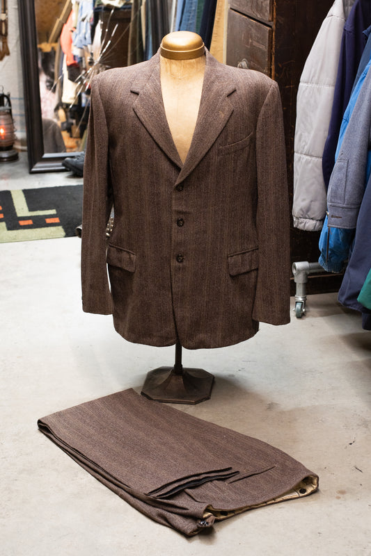 British 1940s 2 Piece Herringbone Tweed Suit By "Hawkes & Co" Of Savile Row