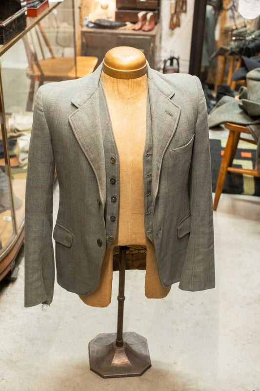 CC41 1940s Two Piece Scottish Kilt Suit Set In Windowpane Tweed