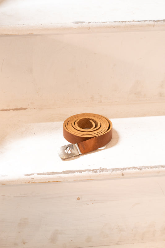 Art Deco 1930s Silverplate Clip On Belt Buckle Name Initial "M" & Leather Blank Belt