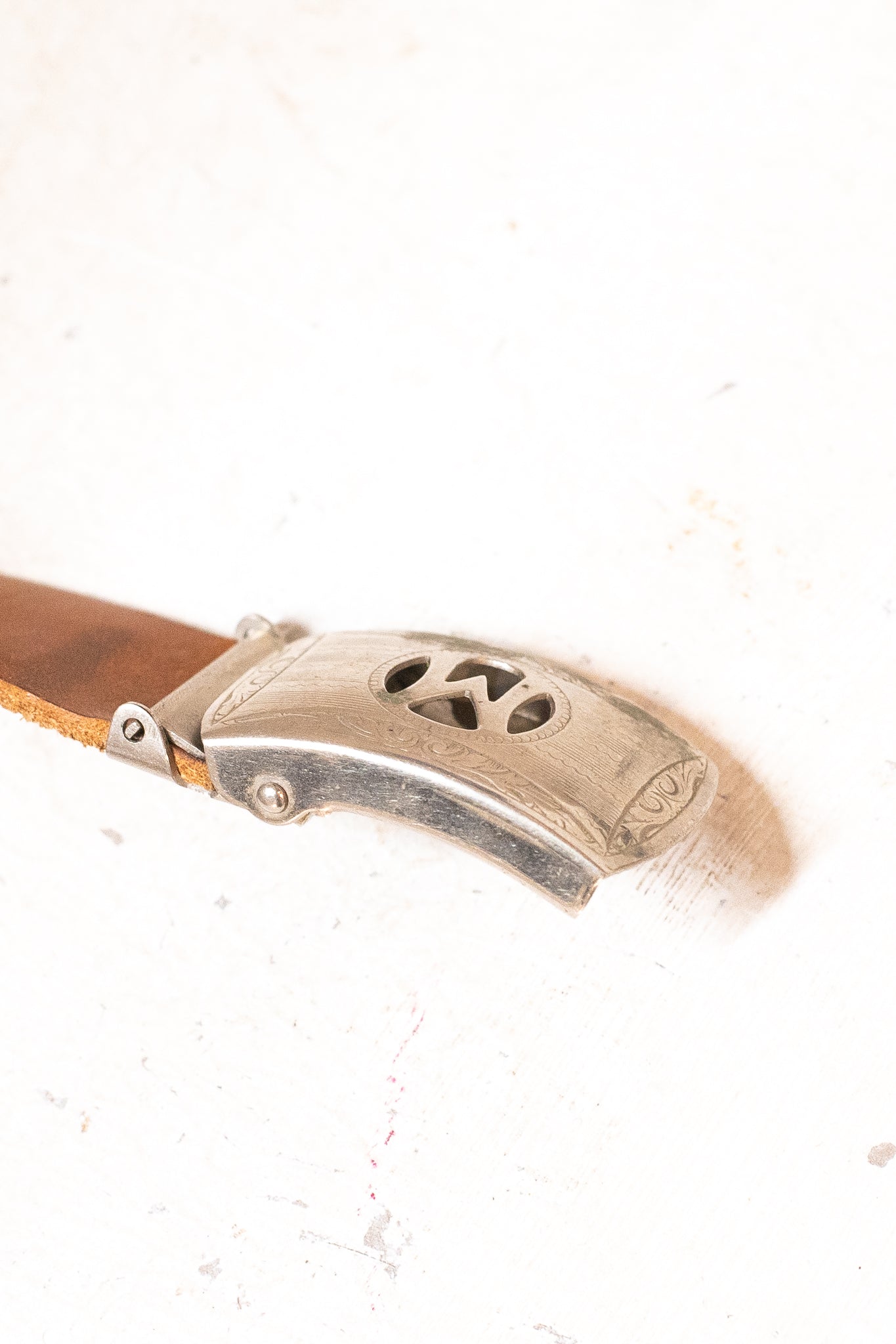 Art Deco 1930s Silverplate Clip On Belt Buckle Name Initial "M" & Leather Blank Belt