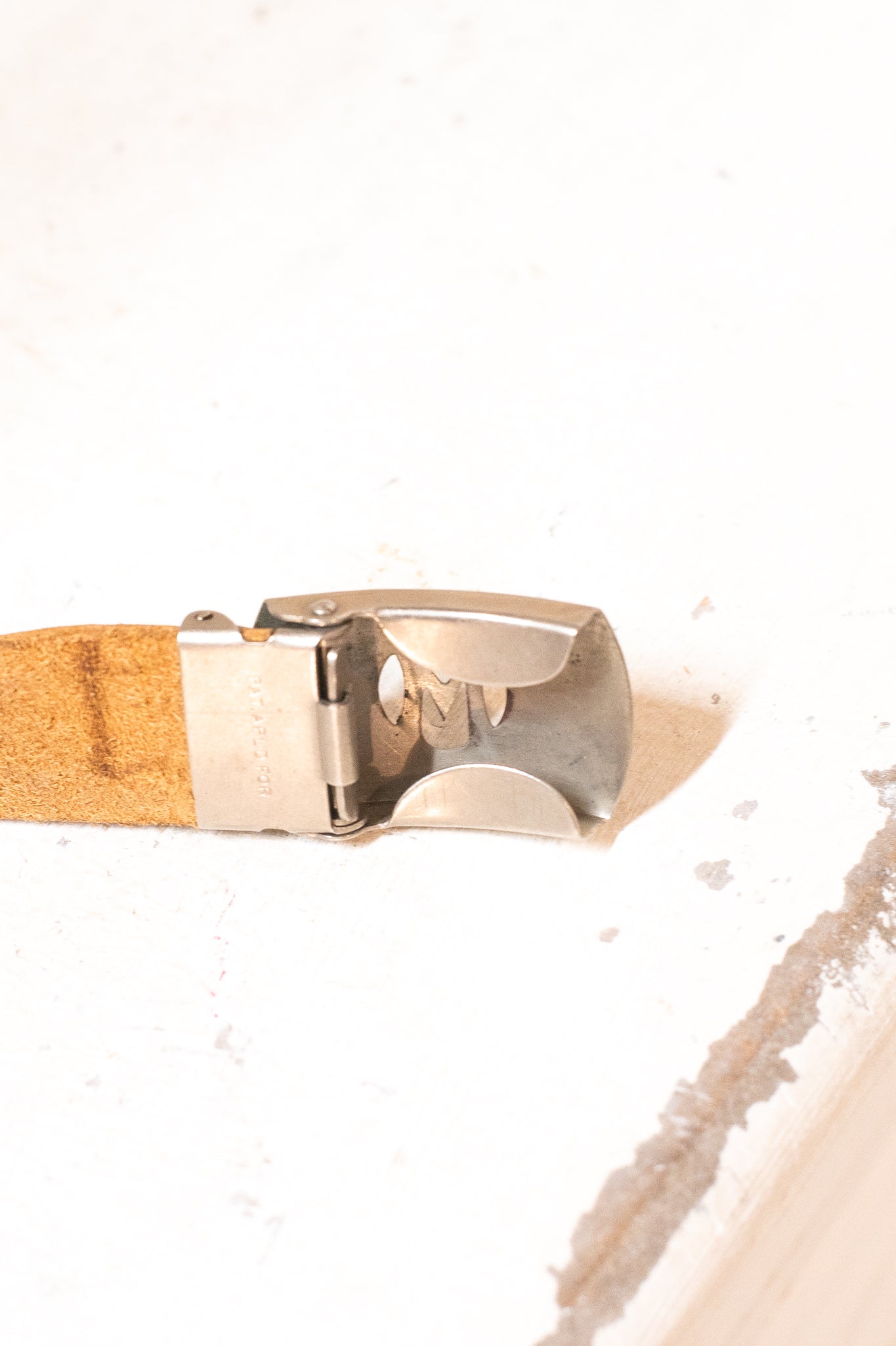 Art Deco 1930s Silverplate Clip On Belt Buckle Name Initial "M" & Leather Blank Belt