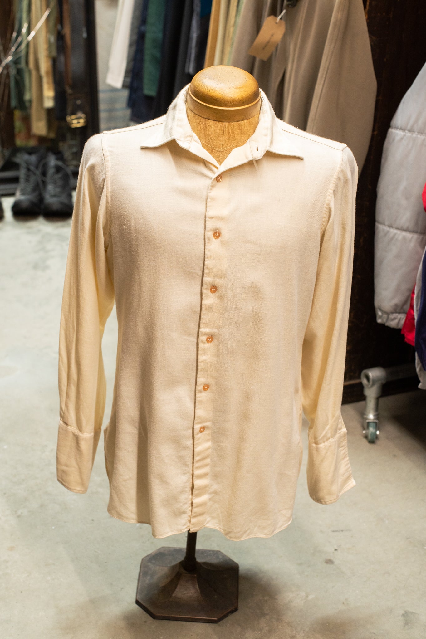 British 1940s Cream Flannel Wool Shirt By Christeys London