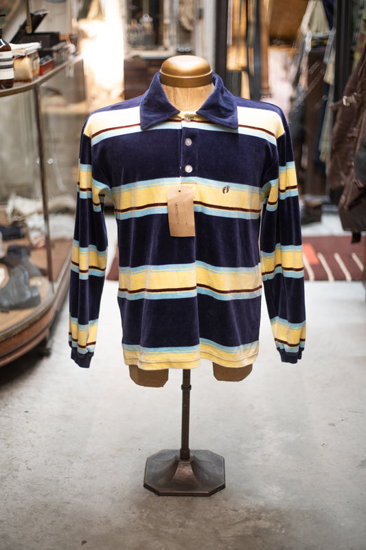 1990s 2000s Hang Ten Velour Longsleeve Polo Shirt