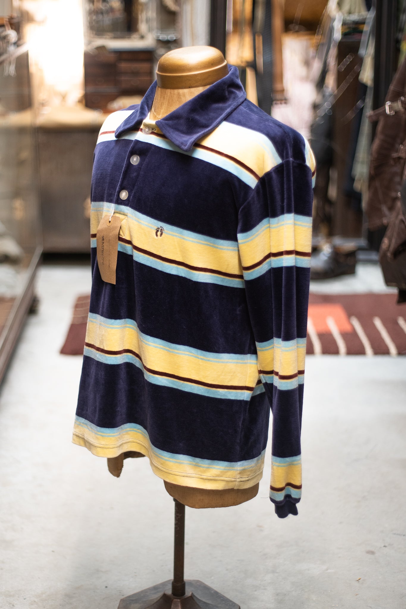 1990s 2000s Hang Ten Velour Longsleeve Polo Shirt