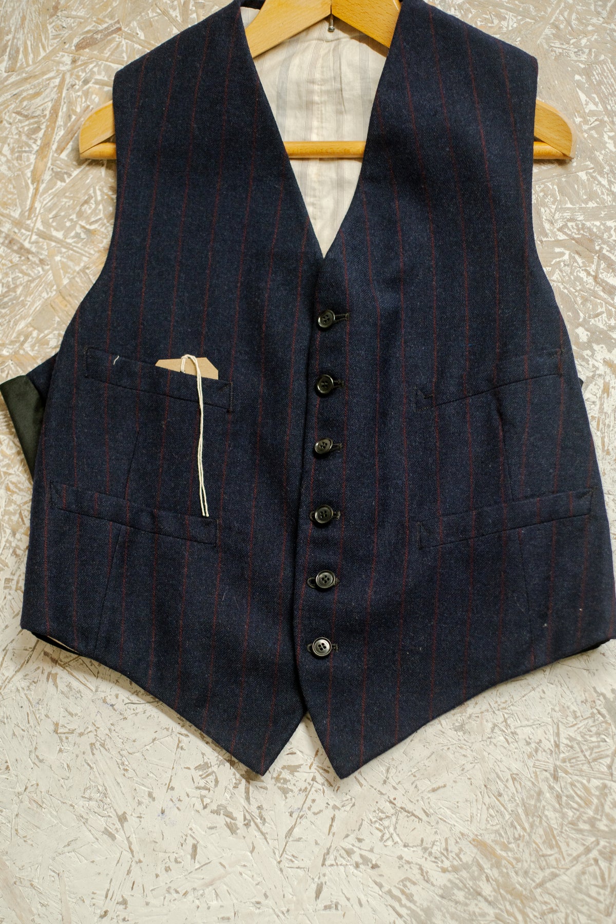 WW2 Demob 1940s Jam Red Stripe Waistcoat 41" Long