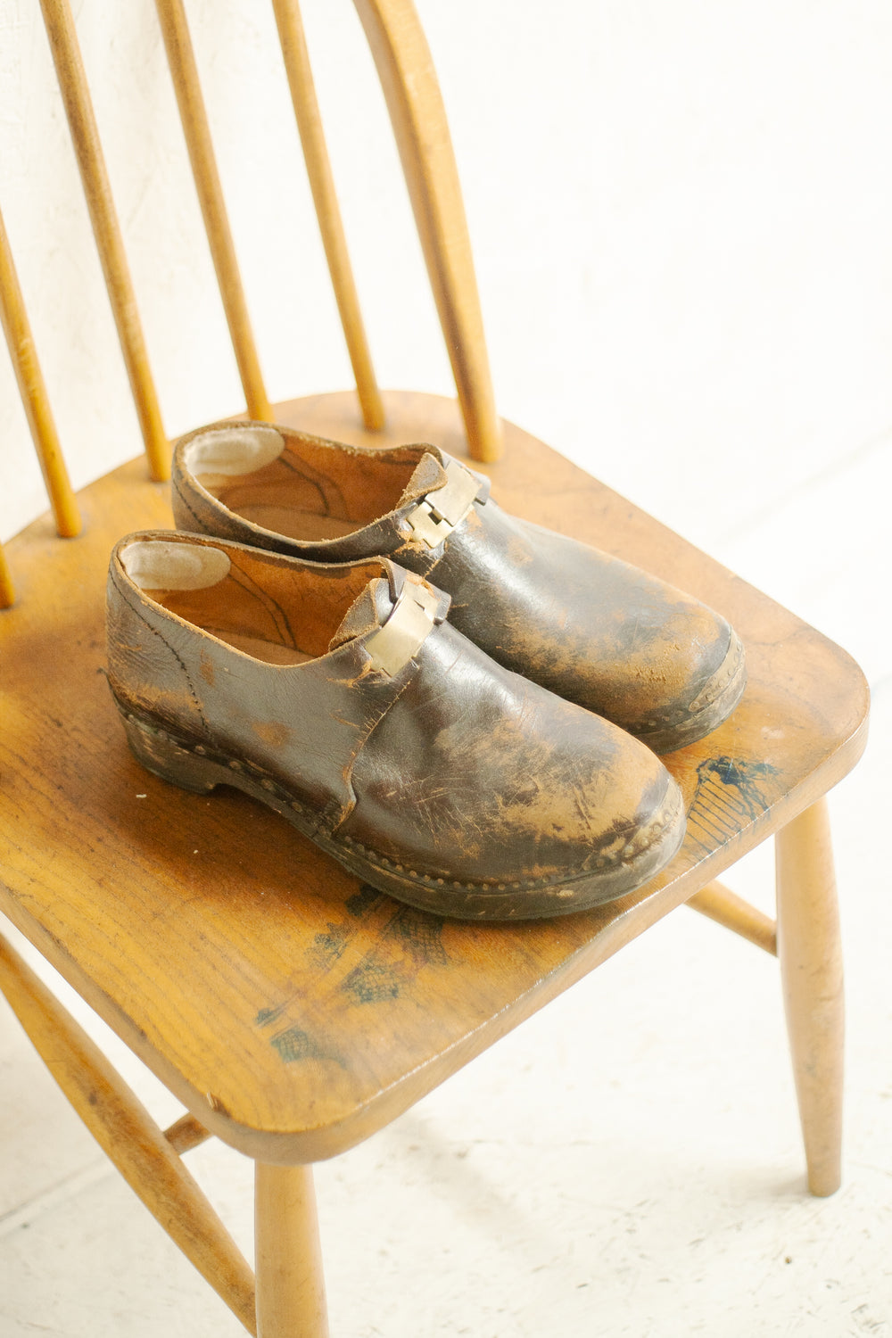 Rare 1900s Brass Buckle Clogs UK8