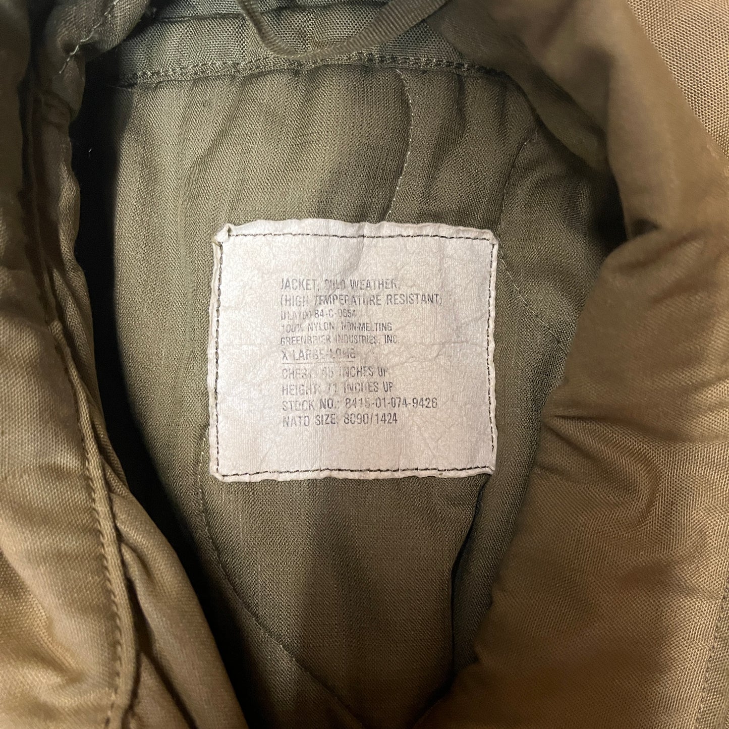 US Army 1970s 1980s Bomber Jacket With Scovill "Gripper" Zipper