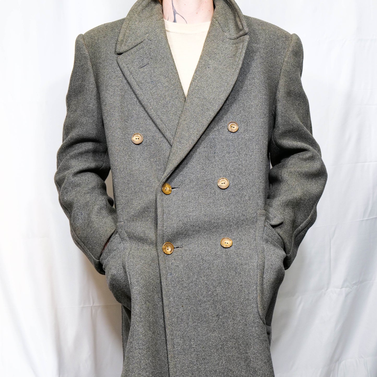 European 1930s Grey Double Breasted Woolen Overcoat