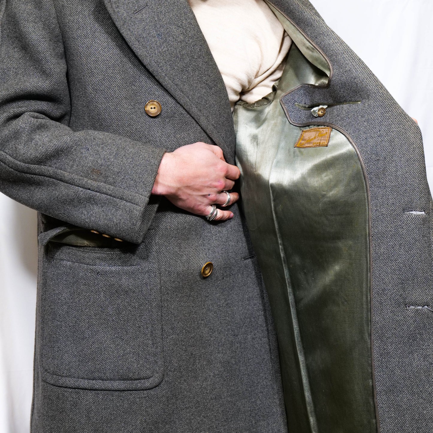 European 1930s Grey Double Breasted Woolen Overcoat