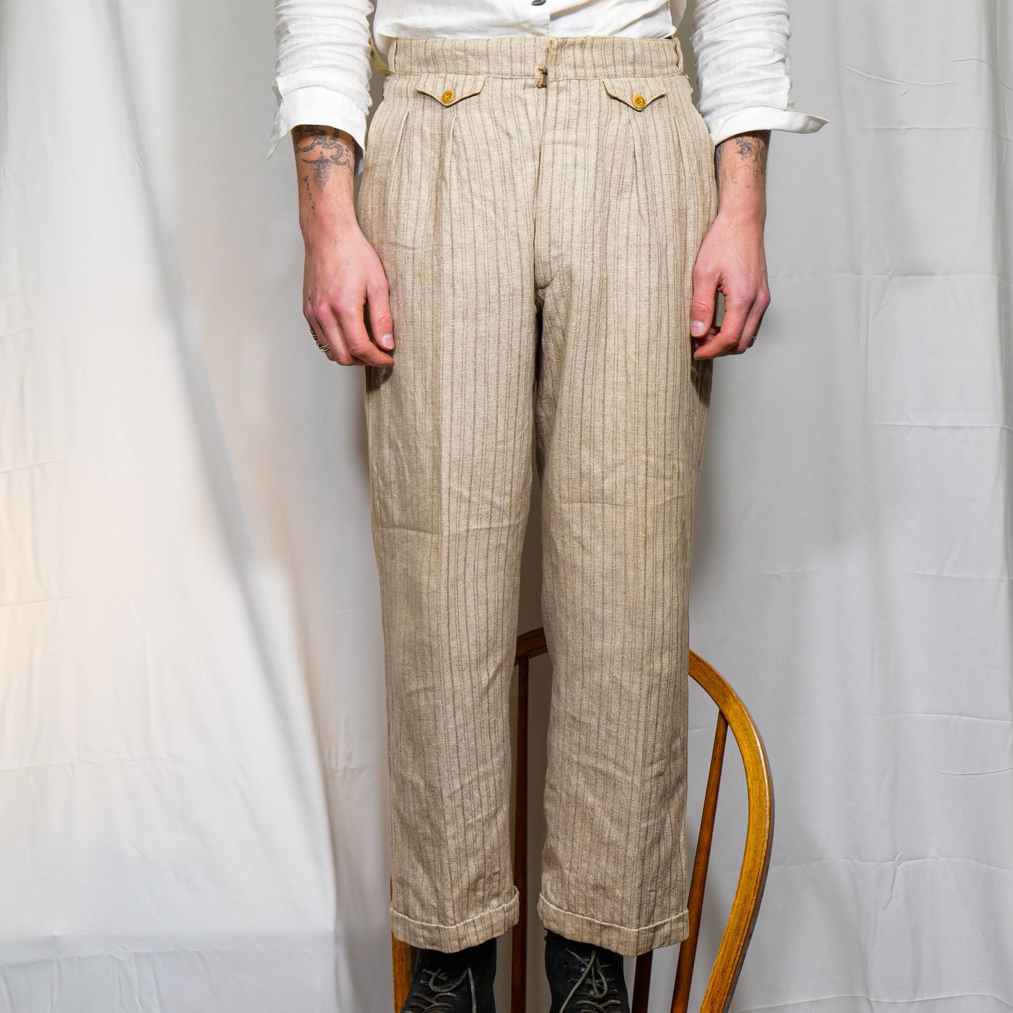 French 1930s Twin Ticket Pocket Workwear Flannel Trousers