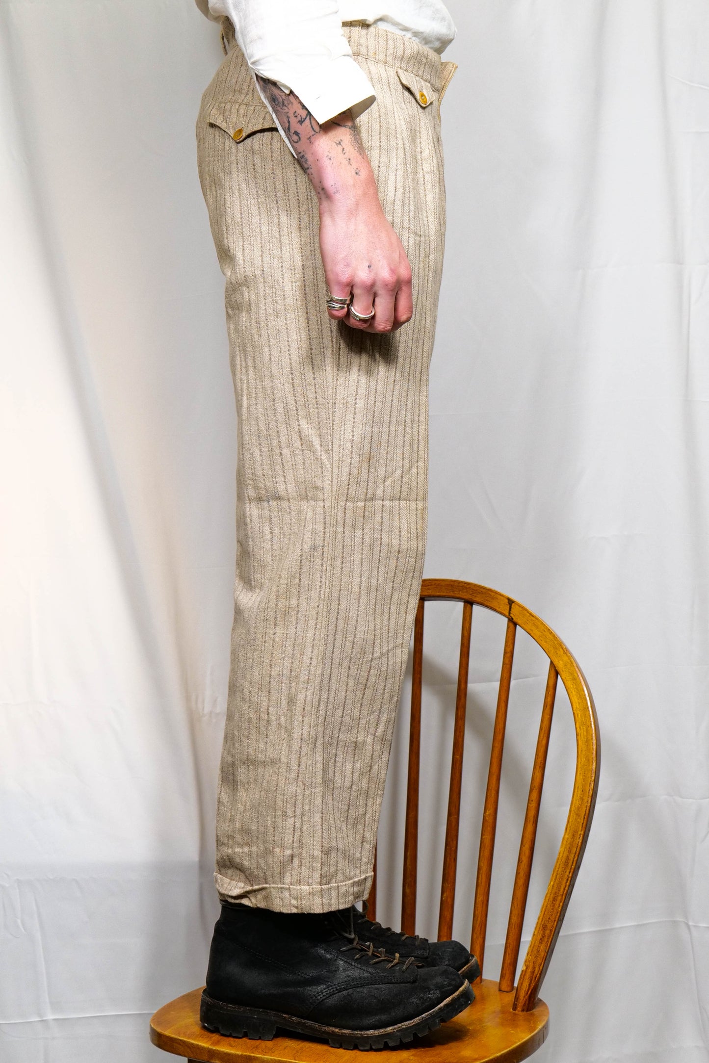 French 1930s Twin Ticket Pocket Workwear Flannel Trousers