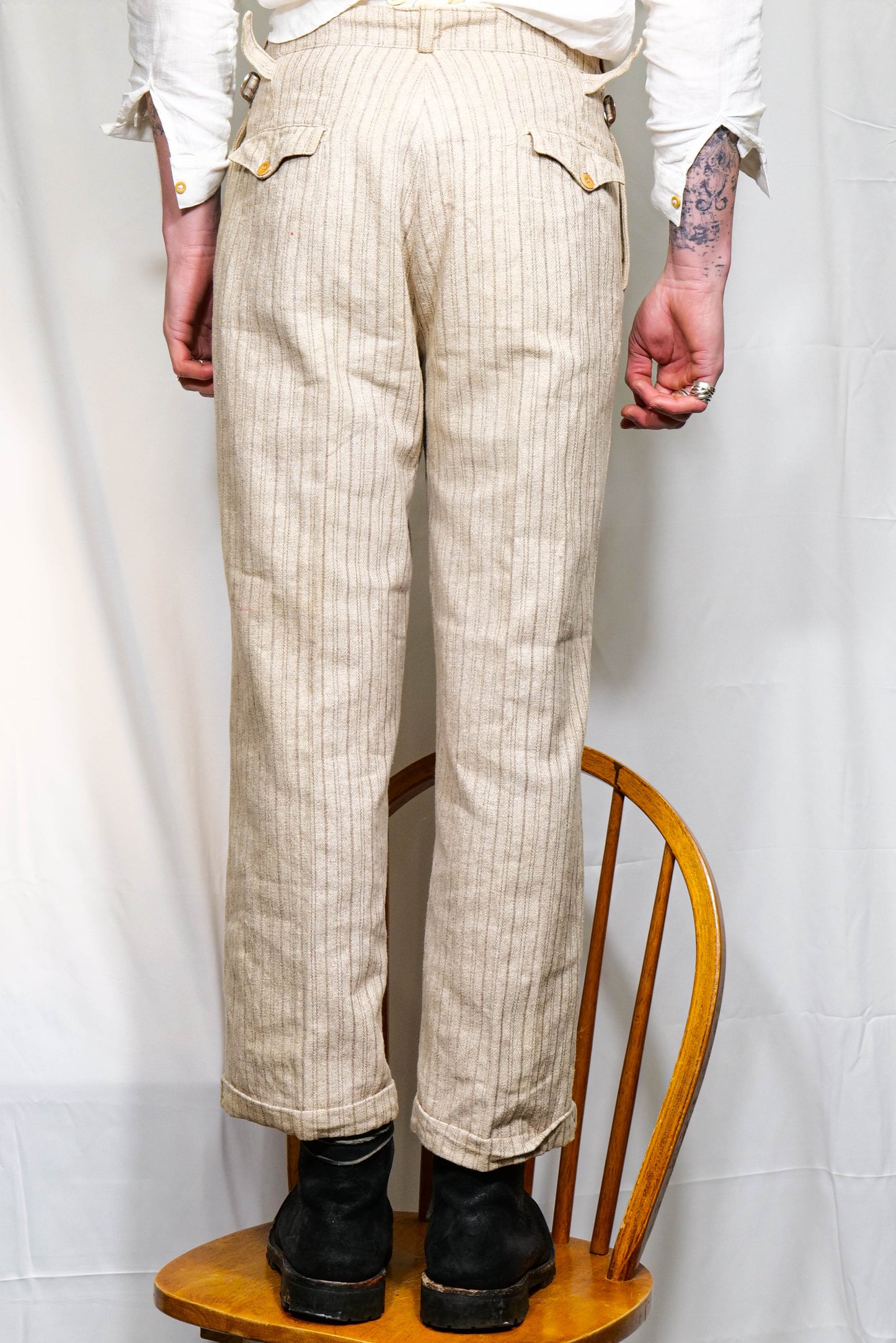 French 1930s Twin Ticket Pocket Workwear Flannel Trousers