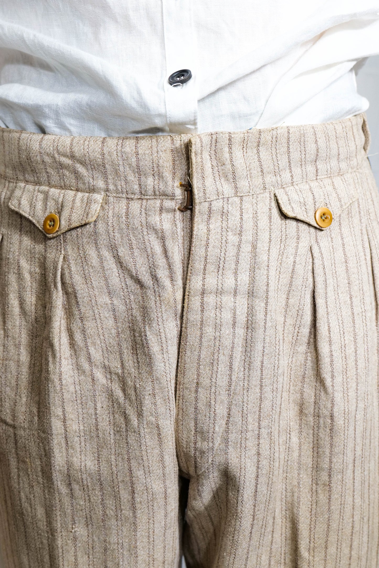 French 1930s Twin Ticket Pocket Workwear Flannel Trousers