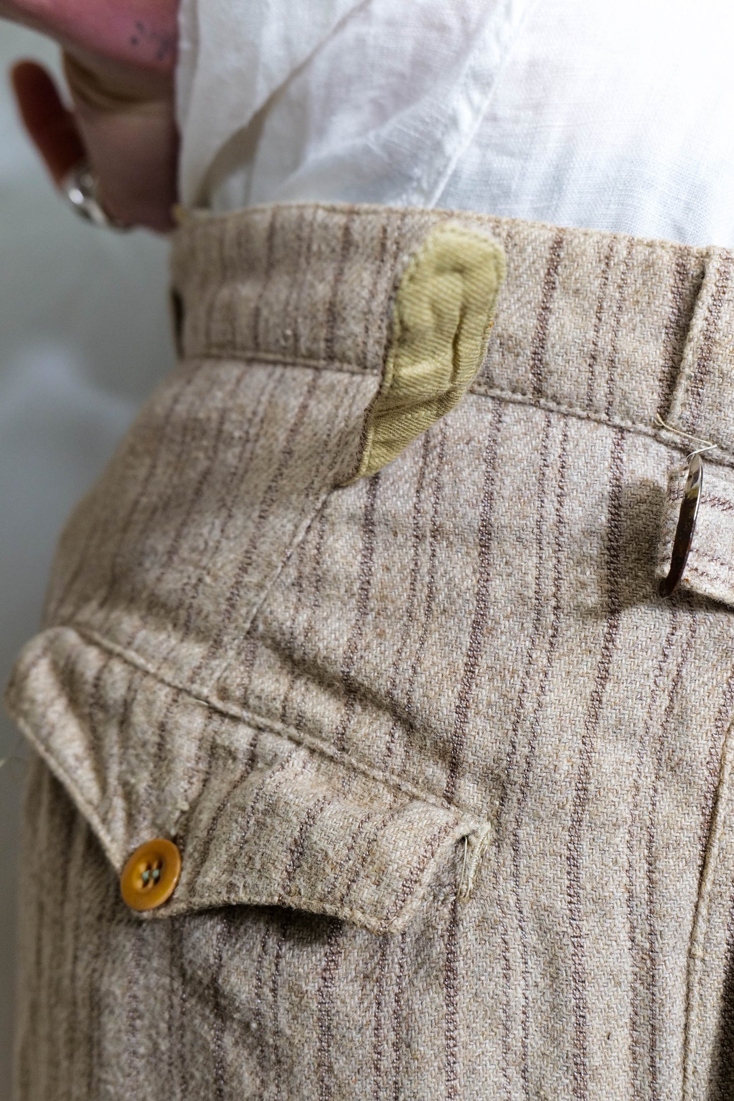 French 1930s Twin Ticket Pocket Workwear Flannel Trousers