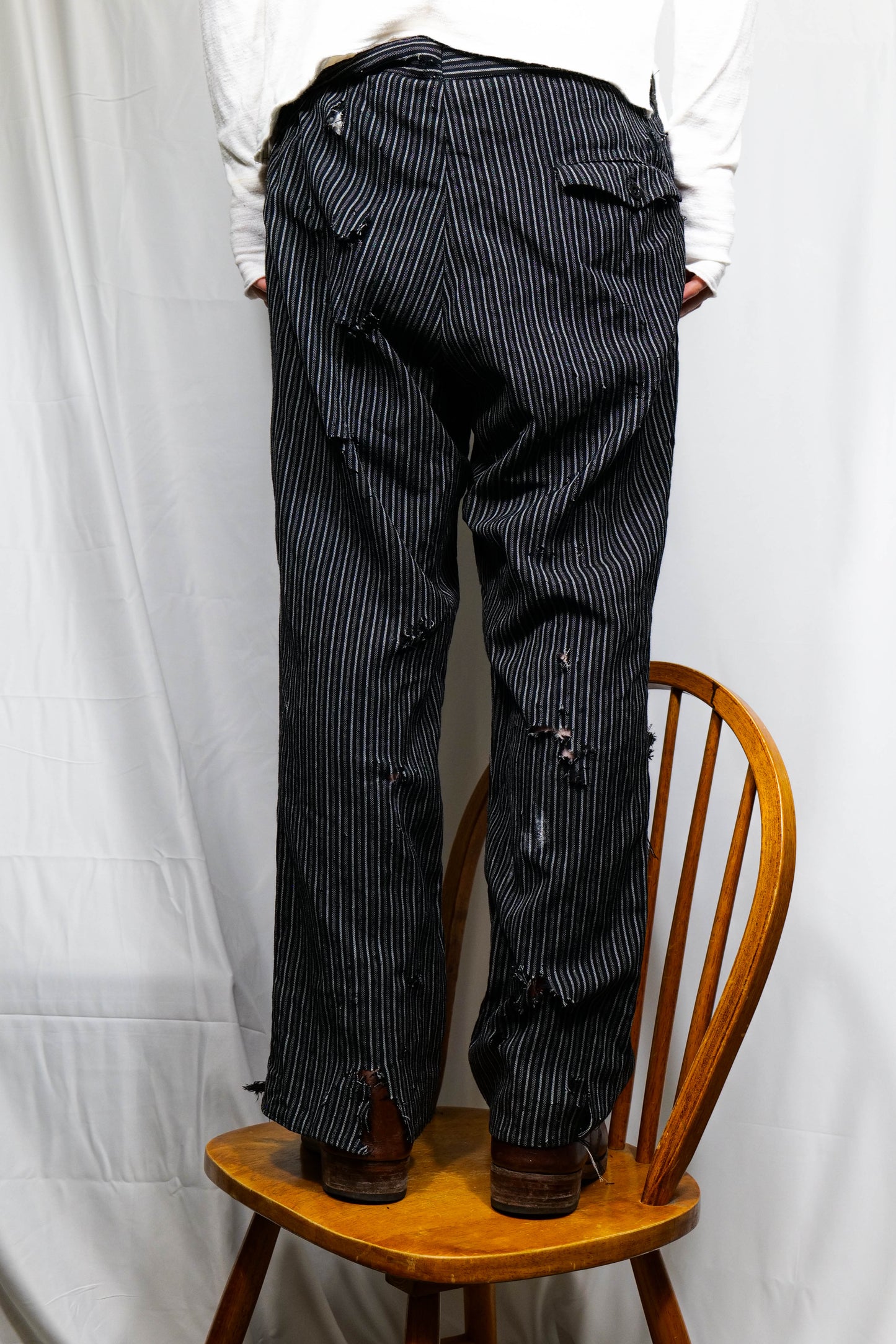 Distressed Vintage Striped Trousers