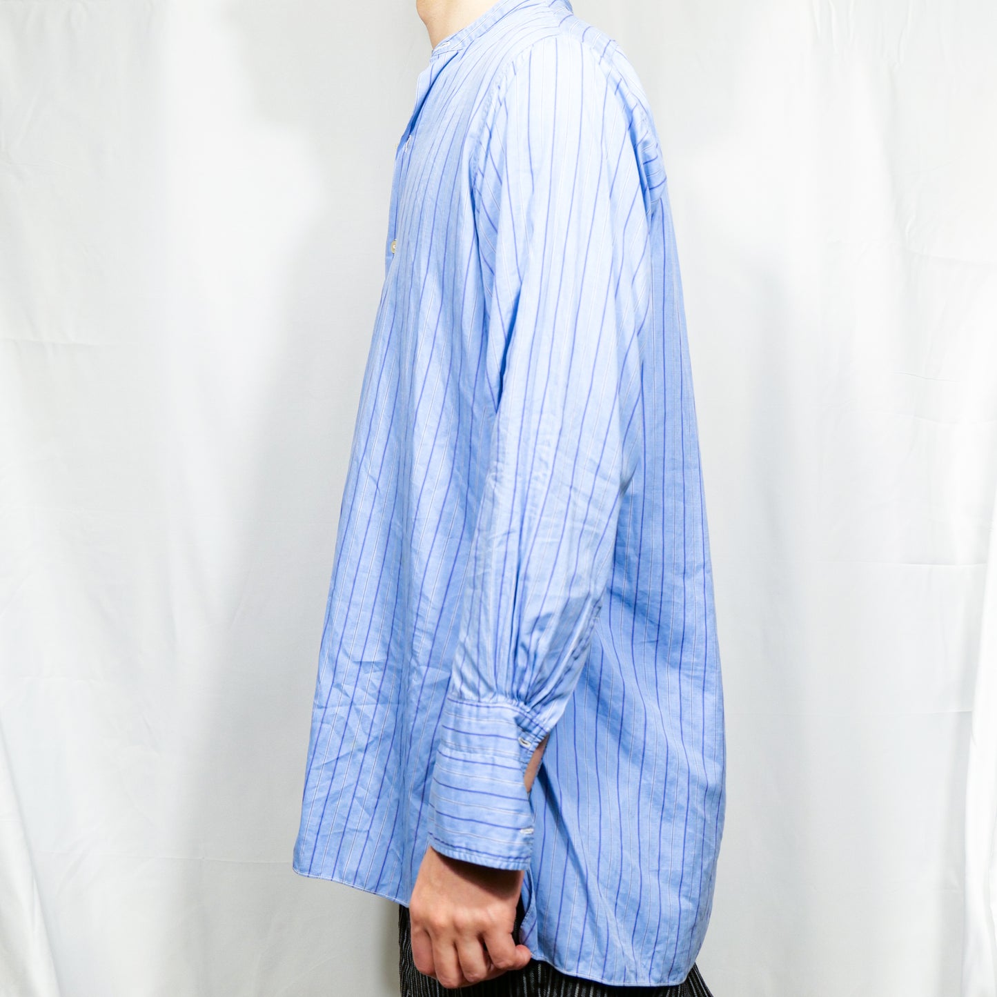 European 1930s Collarless Shirt Blue Pinstripe