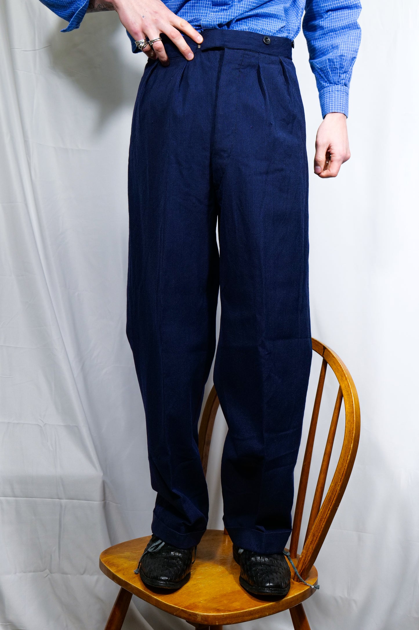 British Wide Drape 1940s Trousers In Whipcord like Cloth