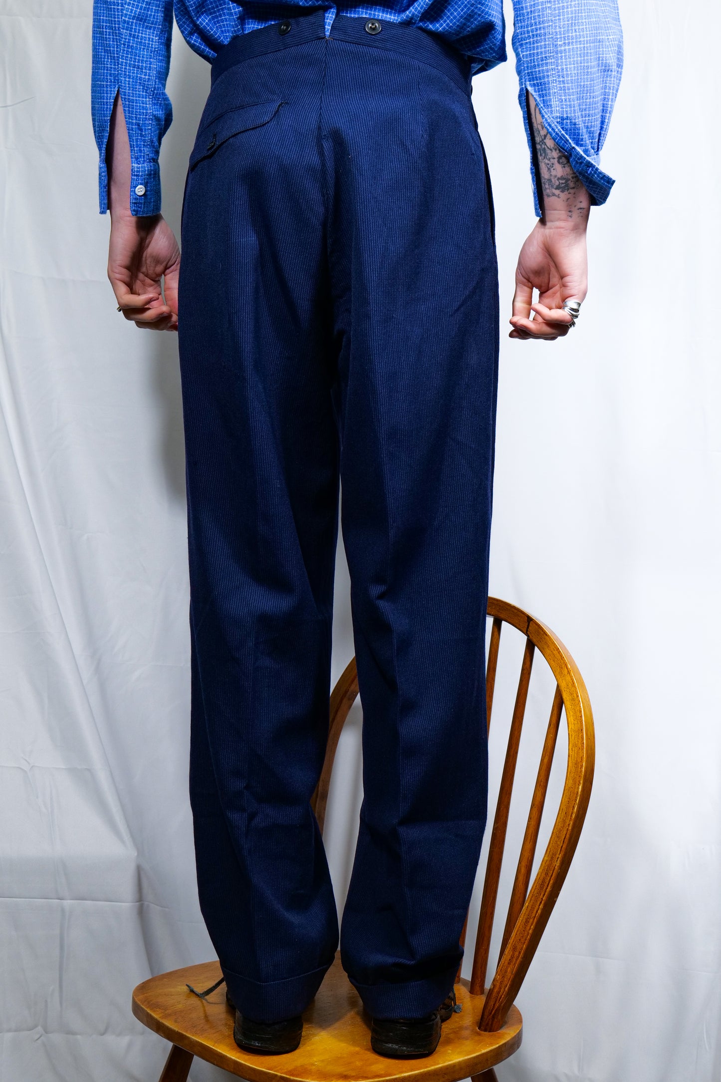 British Wide Drape 1940s Trousers In Whipcord like Cloth