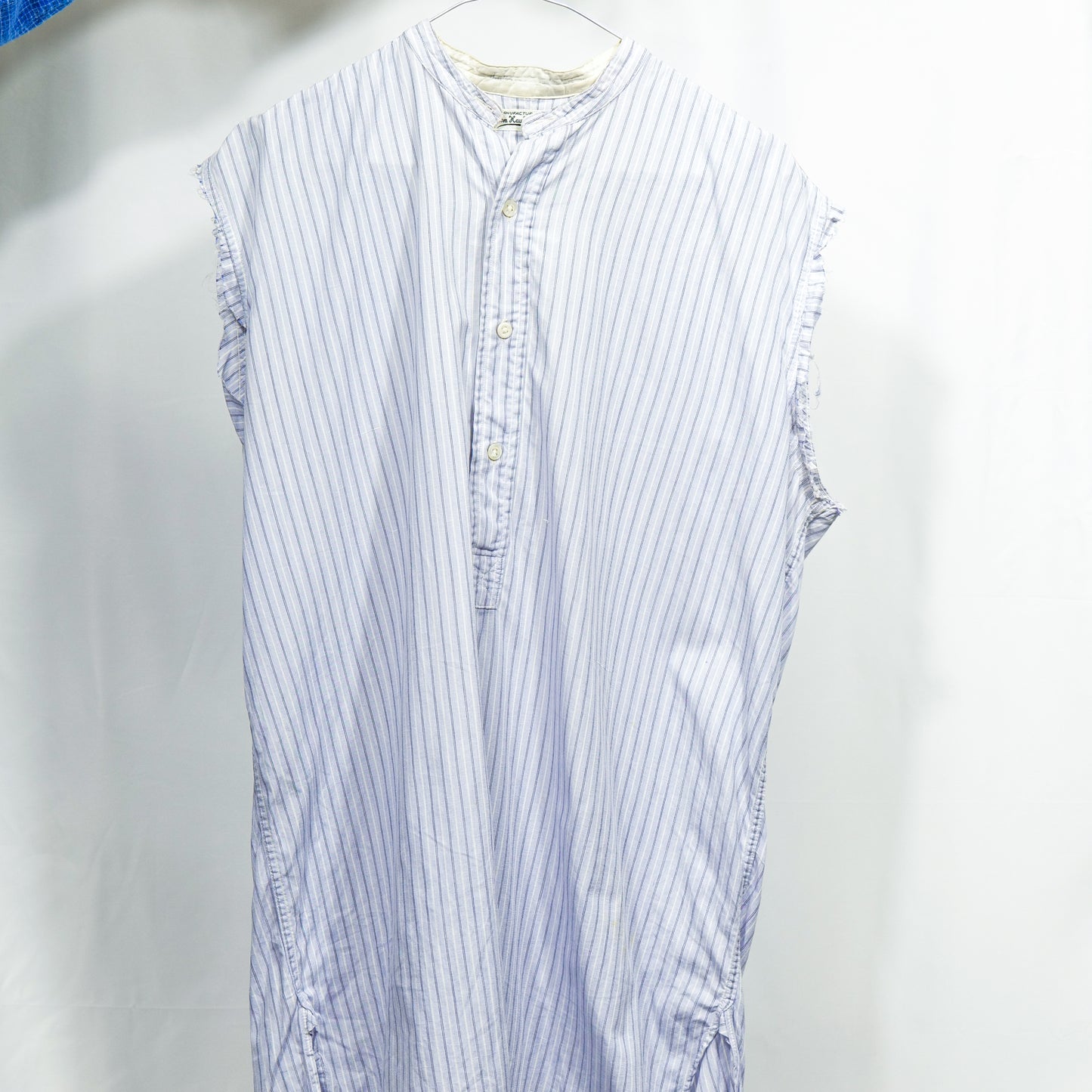 British 1930s Thrashed Cut Down Striped Collarless Shirt