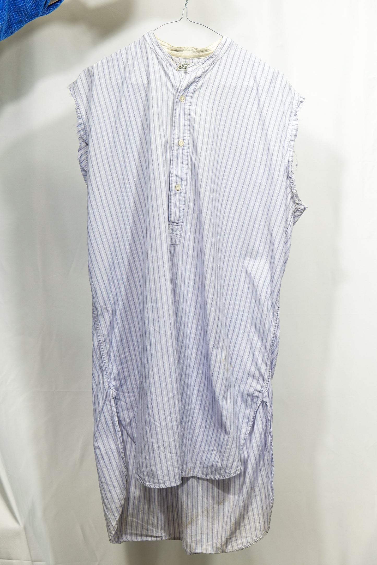 British 1930s Thrashed Cut Down Striped Collarless Shirt