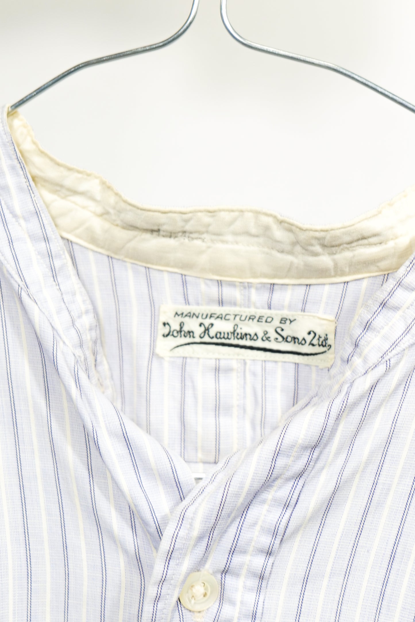 British 1930s Thrashed Cut Down Striped Collarless Shirt