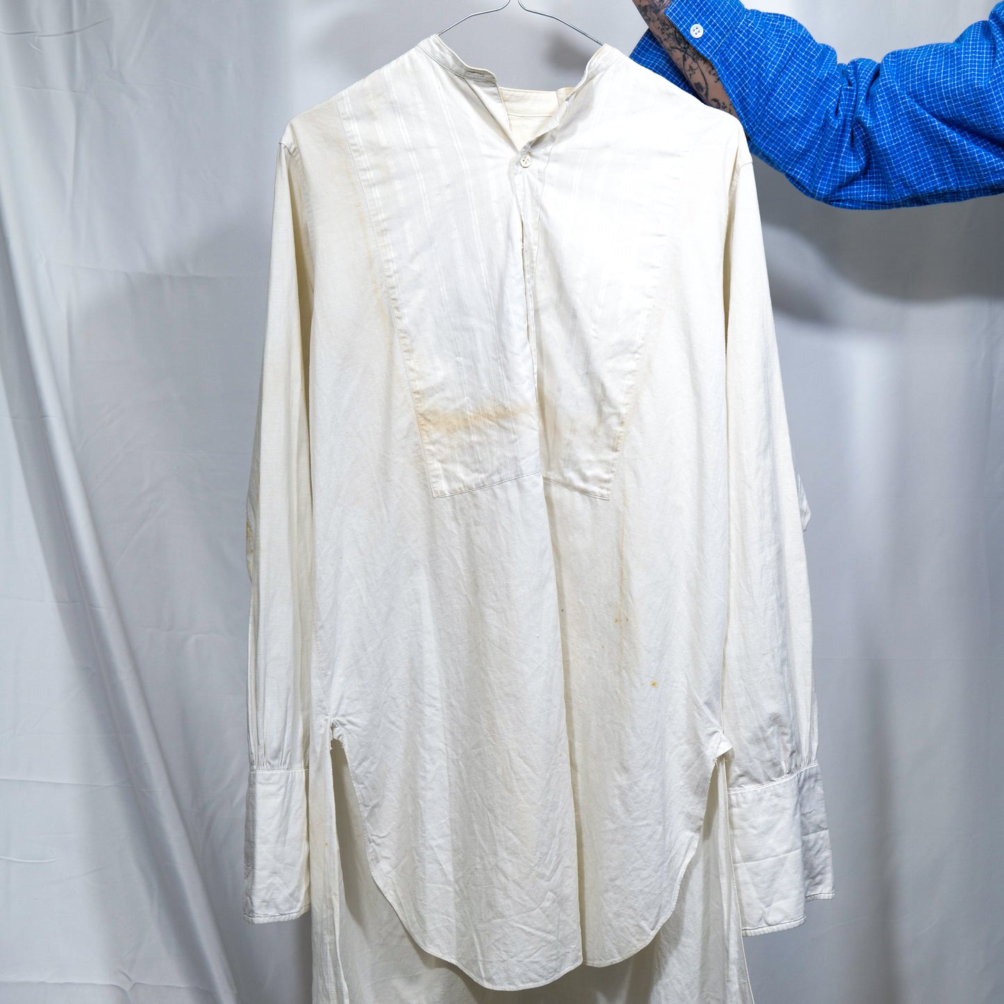 European Thrashed 1920s 1930s Collarless Textural Placket Shirt