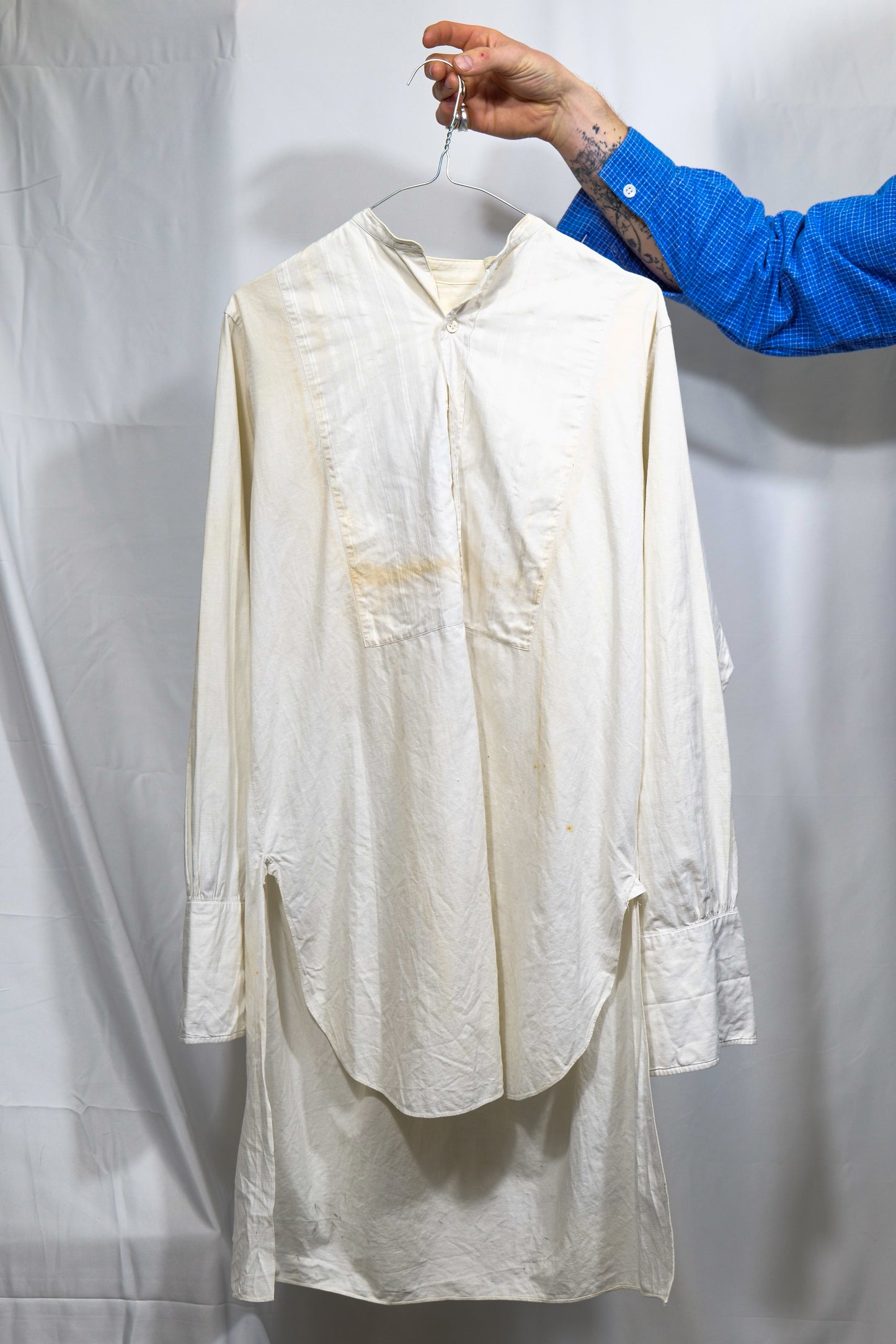 European Thrashed 1920s 1930s Collarless Textural Placket Shirt