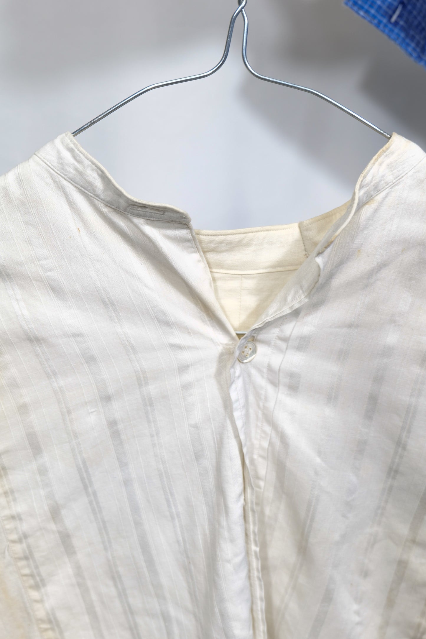 European Thrashed 1920s 1930s Collarless Textural Placket Shirt