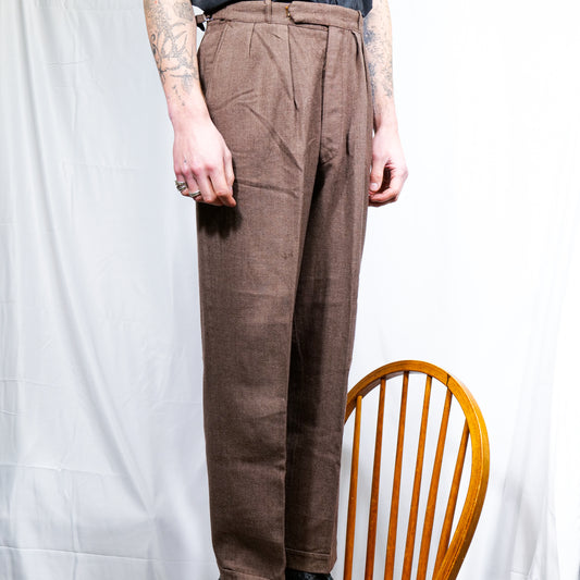 British 1940s Barathea Brown Tailor Made Wide Drape Trousers