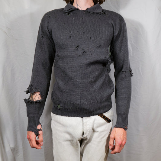 Thrashed & Distressed 1970s Polo Collar Knitted Jumper
