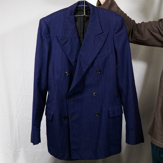 Rare CC41 DB Peak Lapel Navy Pinstripe 2 Piece Suit By Montague burton