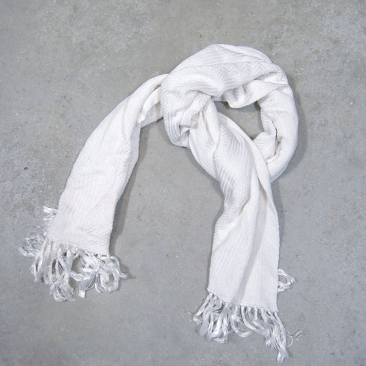 Deco Pattern 1930s 1940s White Rayon Evening Scarf